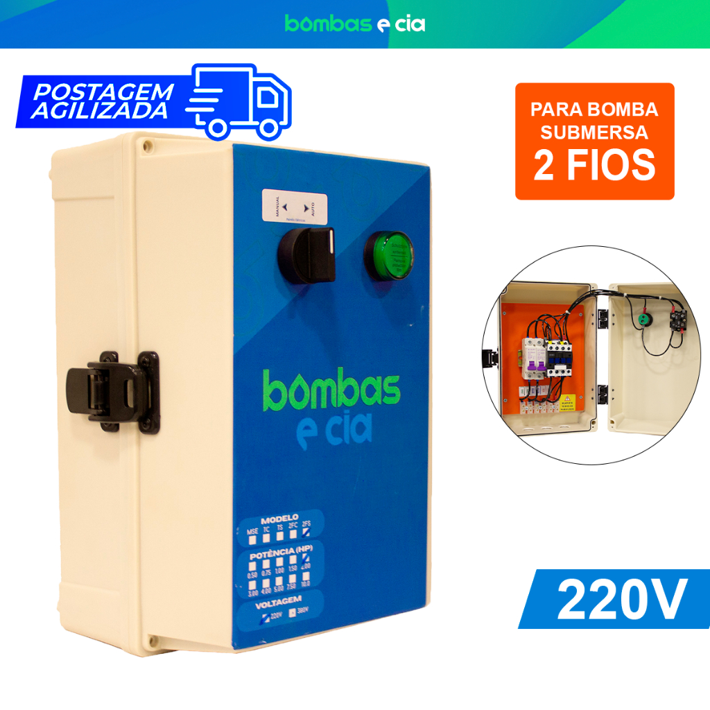 Painel de Controle Control Box Comando Para Bomba 2 Fios Monofásica 220V BeC