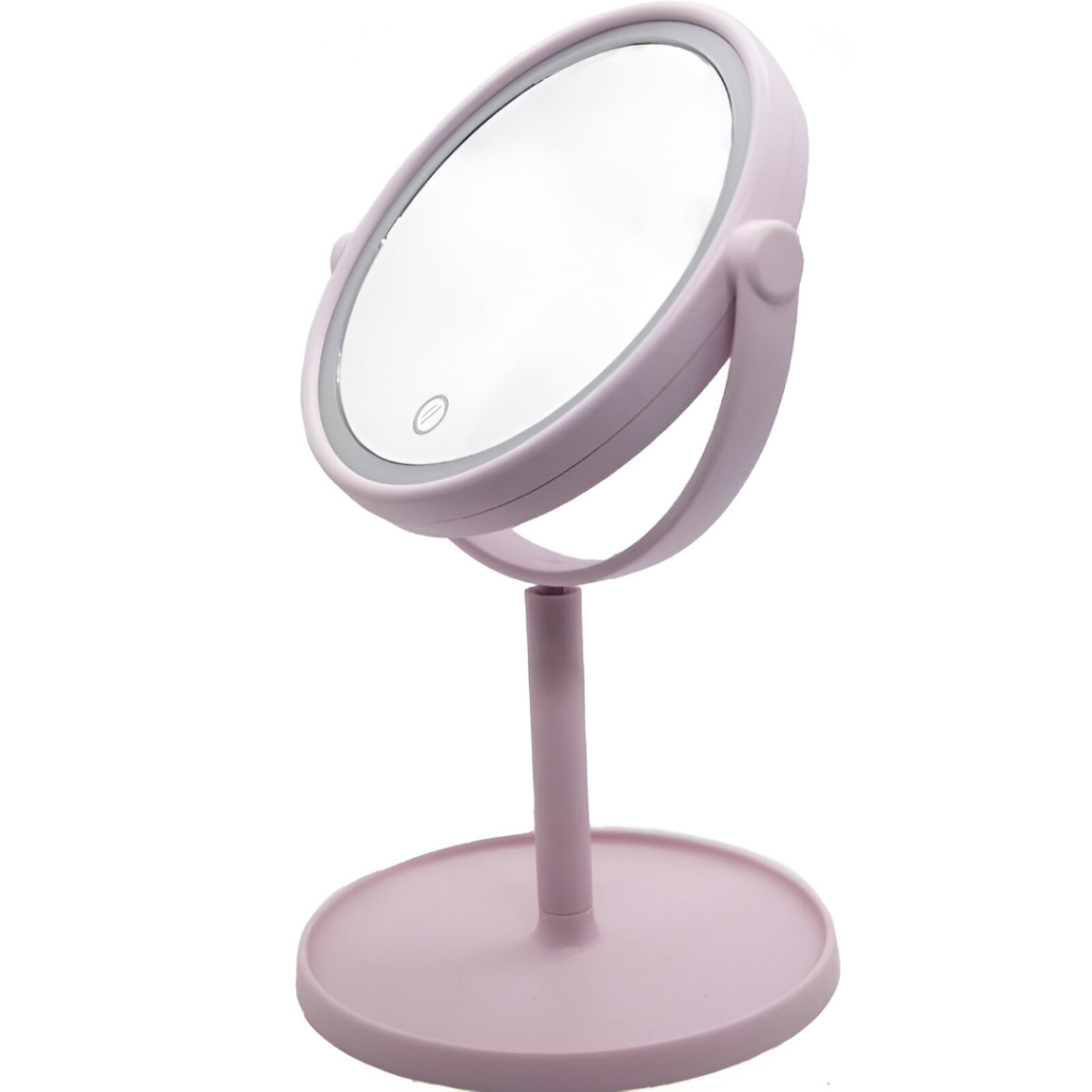 Espelho de Maquiagem LED Touch Giratório ✨ Iluminação Regulável e Base - Rosa ou Lilas