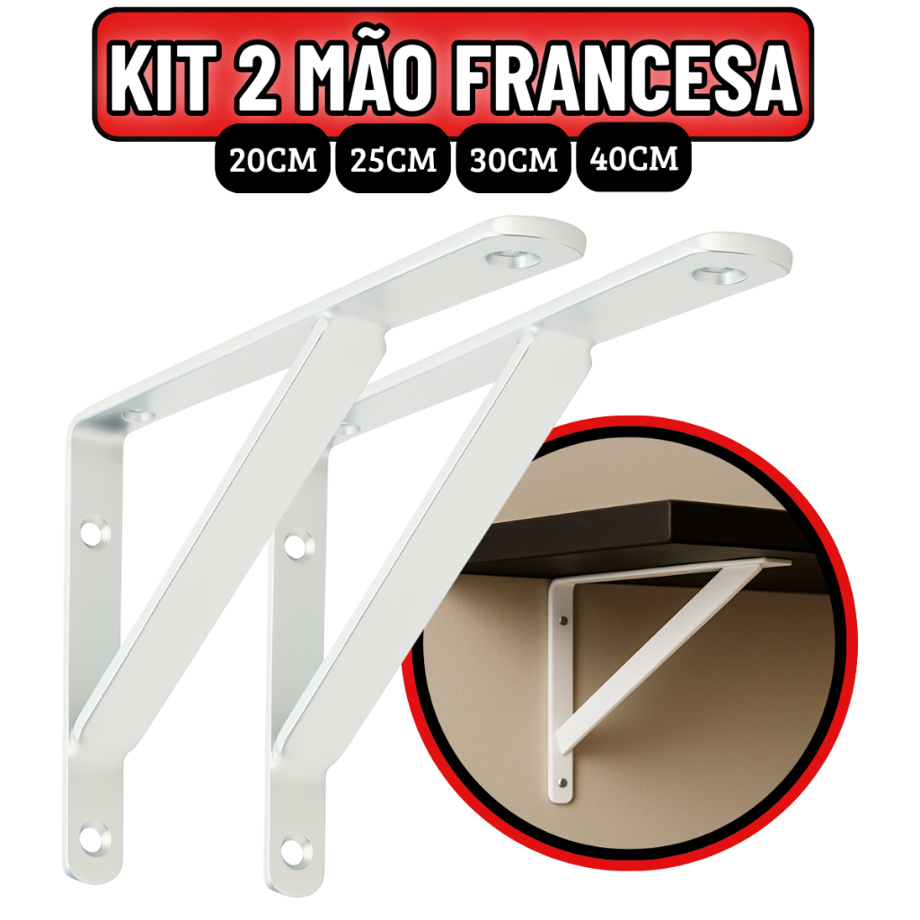 Kit 2 Suporte Prateleira Cantoneira Mão Francesa Reforçada Parede Sustentação Ferro Forte Durável em Oferta na Shopee