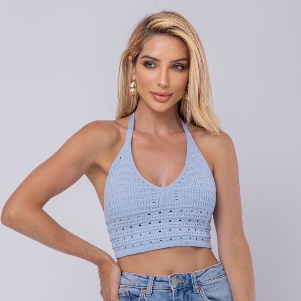 Blusa Cropped Feminino Amarração Decote V Costas Nua