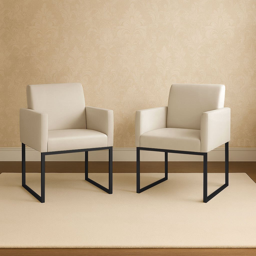 Kit 02 Poltronas Moderna Courino 3 Cores- Base Ferro Preto em Oferta na Shopee