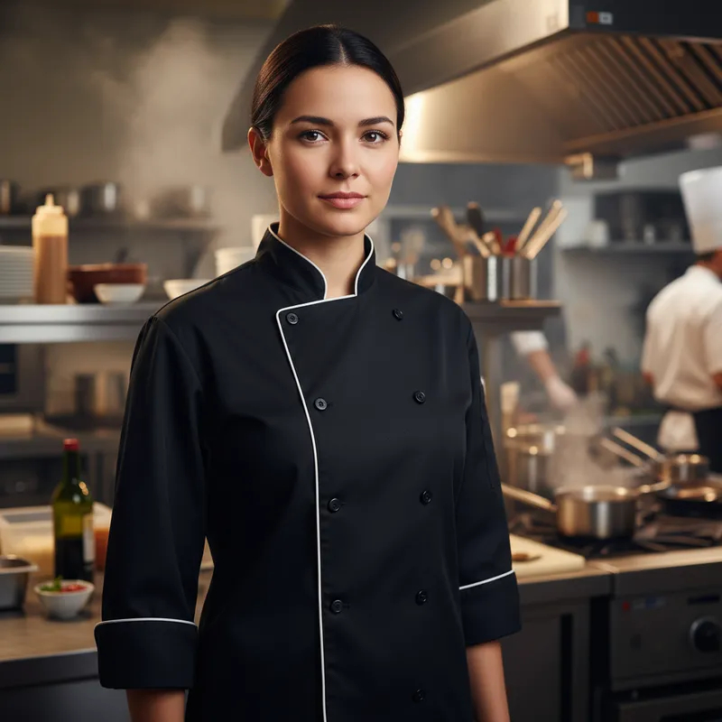 Dolma Chef Cozinha Oxford Manga Longa Uniforme profissional Unissex Gastronomia Preta