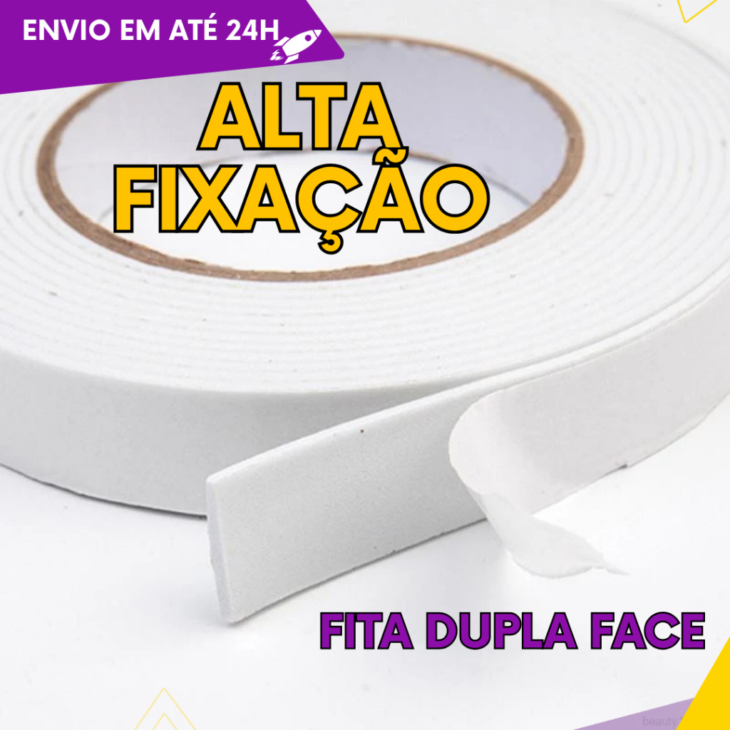 1, 3 ou 5 un - Fita Dupla Face Banana Branca Extra Forte - Fixação S/ Furar Parede