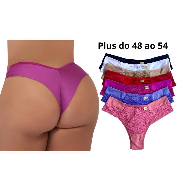 Kit Calcinha Plus size Fio Duplo Lateral Dupla c/ Renda Lingerie Feminina Conforto em Oferta na Shopee