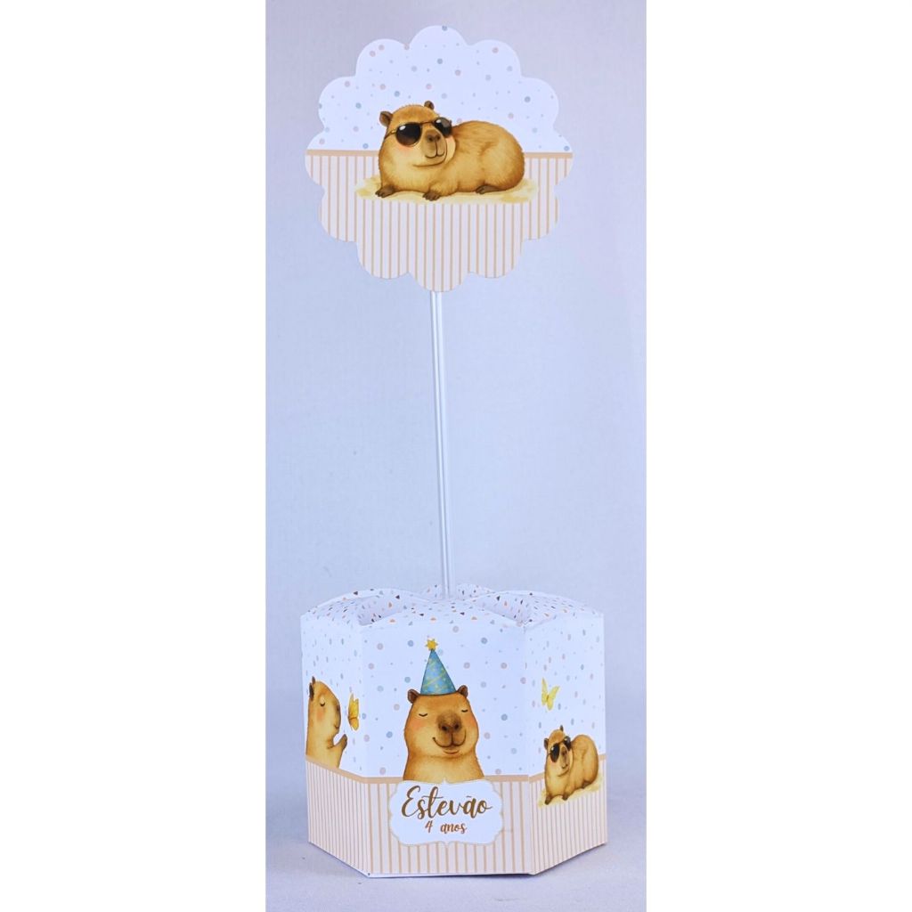 Kit 5 a 25 Centro de Mesa Capivara Personalizado Lembrancinha Festa Aniversário Enfeite Caixinha