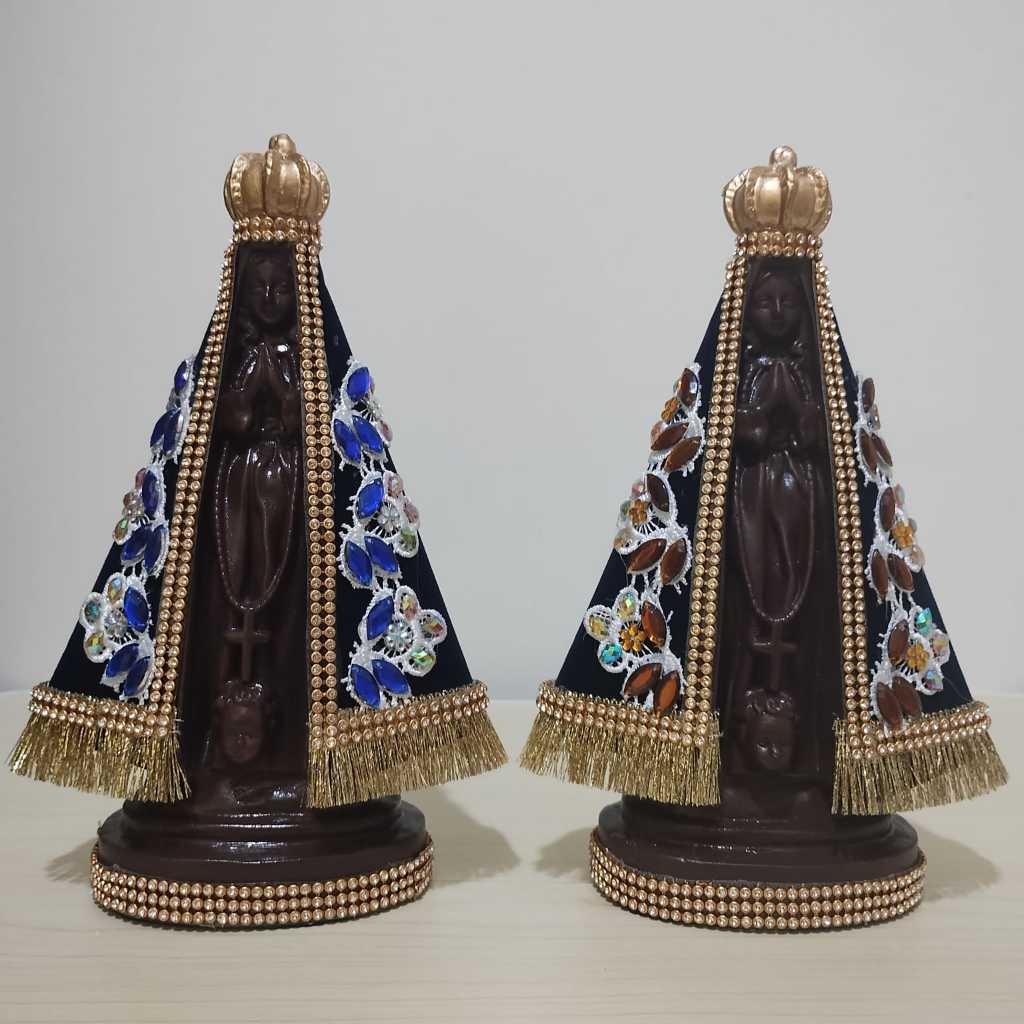 Imagem Nossa Senhora Aparecida Fundo Marrom Manto Bordado 20cm