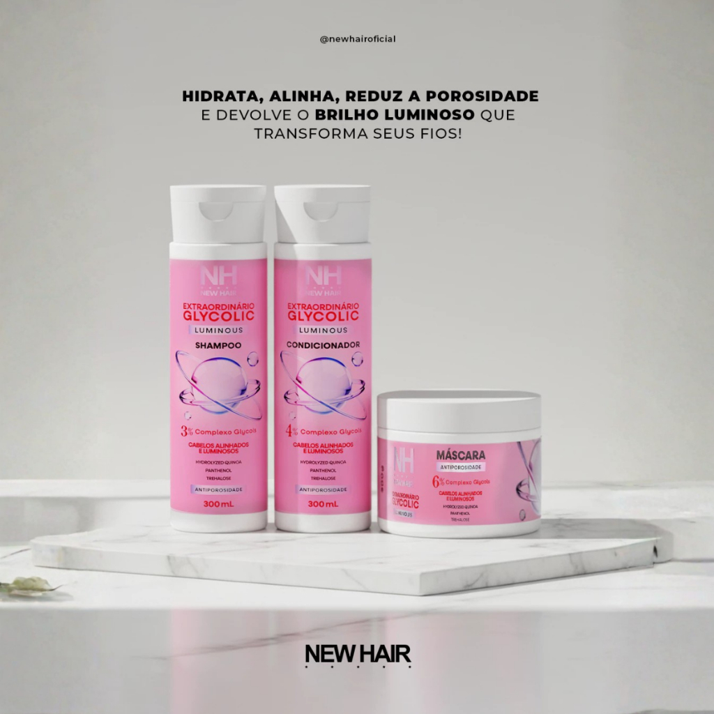 Kit Capilar Extraordinário Glycolic New Hair 3 itens (Shampoo, Condicionador e Máscara)