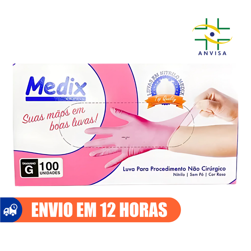 Luva de Procedimento Nitrílica Rosa Sem Pó 100un Selo Anvisa Medix em Oferta na Shopee