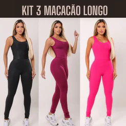 Kit 3 Macacão Longo Fitness Feminino Academia Treino Musculação Sem Transparência