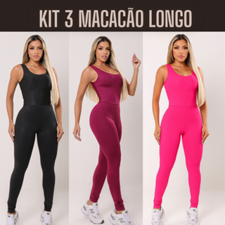 Kit 3 Macacão Longo Fitness Feminino Academia Treino Musculação Sem Transparência em Oferta na Shopee