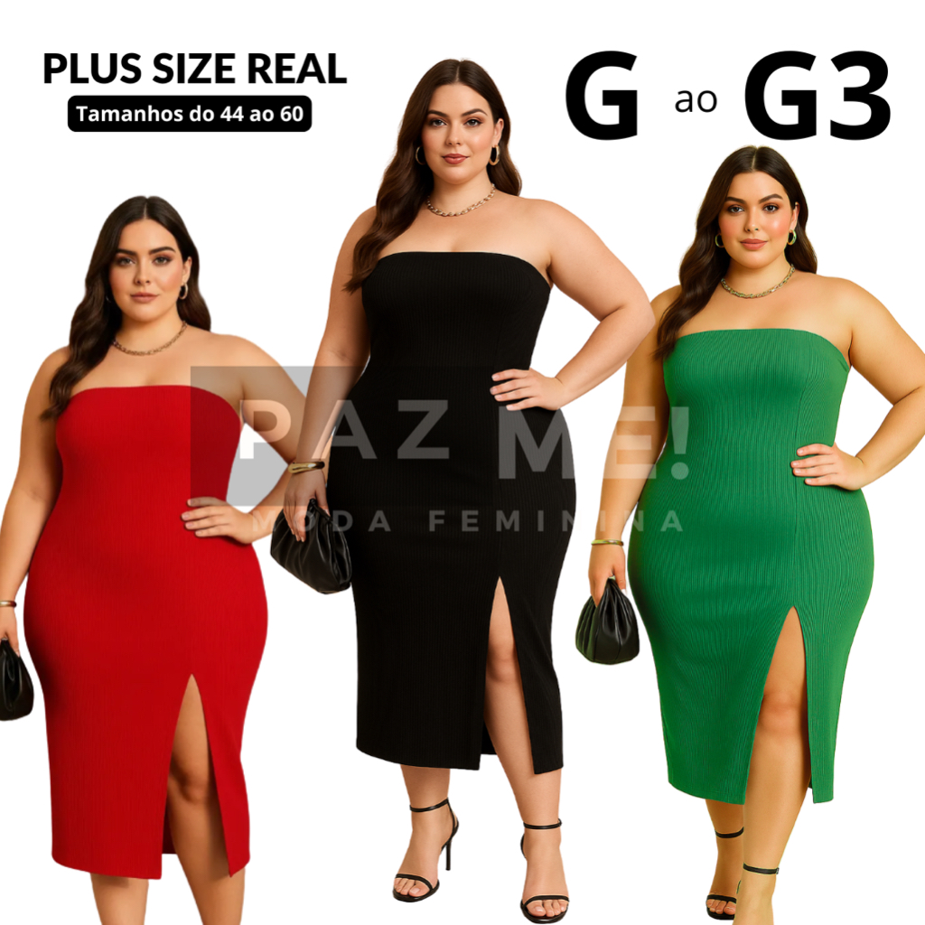 Vestido Midi PAZME Plus Size Tomara Que Caia Fenda Frontal em Oferta na Shopee