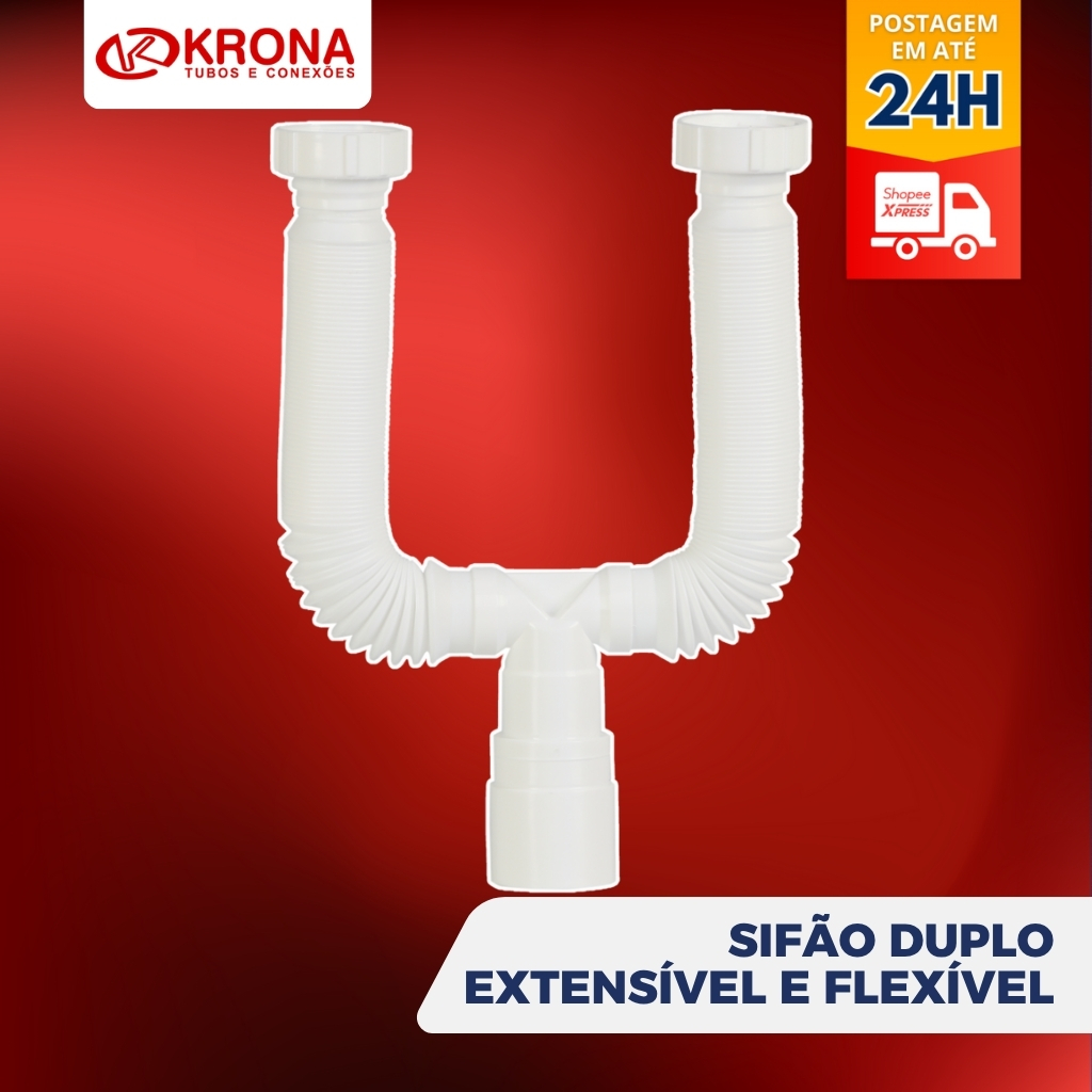 Sifão Duplo Extensível E Flexível Branco Krona