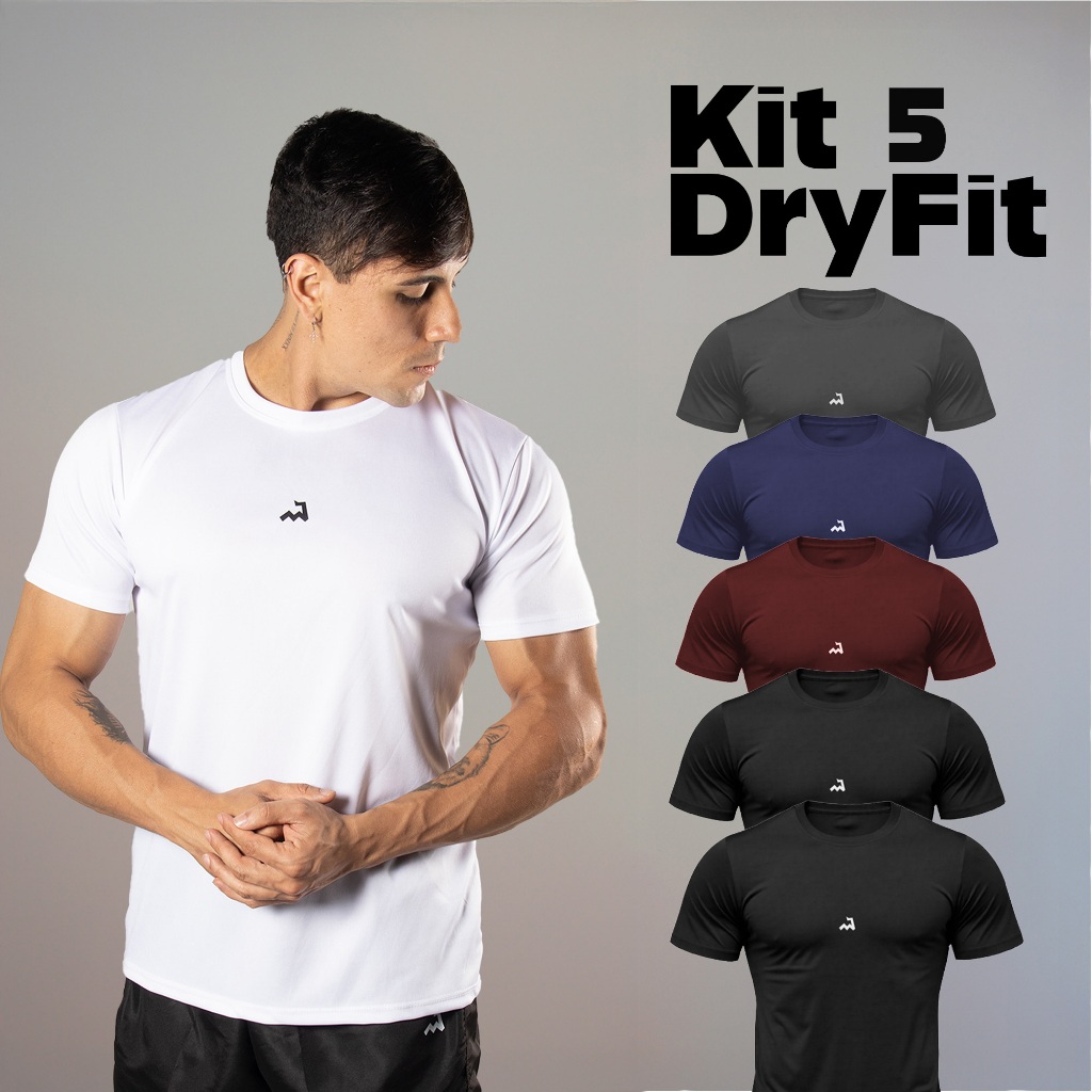 Kit 5 Camiseta Dry Fit Masculina Fitness Academia Corrida CrossFit Poliester Premium Esporte Anti Odor