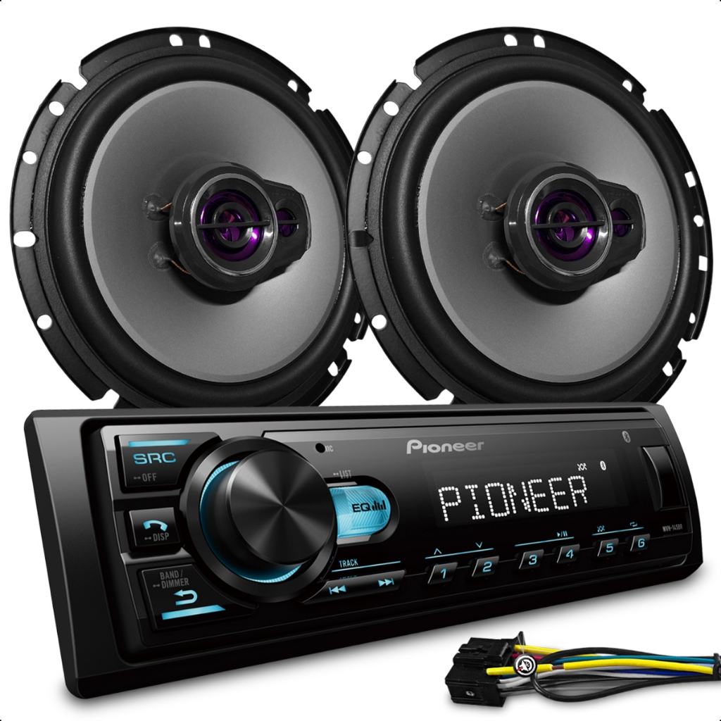 Som Pra Carro Kit Rádio Pioneer MVH-145BR Bluetooth + Alto Falante Pioneer TS-1760BR 100Wrms 4 Ohms