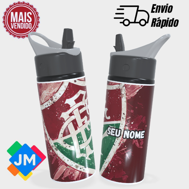 Garrafa Squeeze Personalizada Fluminense Com Nome Time Futebol Escolar Infantil Presente Único