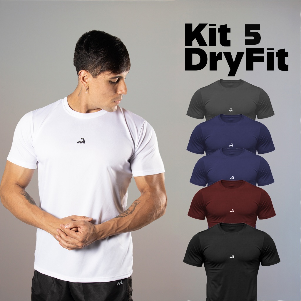 Kit 5 Camiseta Dry Fit Masculina Fitness Academia Corrida CrossFit Poliester Premium Esporte Anti Odor