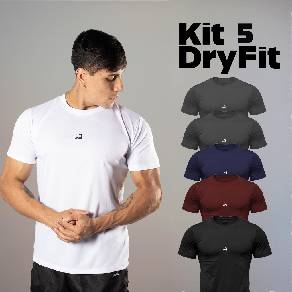 Kit 5 Camiseta Dry Fit Masculina Fitness Academia Corrida CrossFit Poliester Premium Esporte Anti Odor