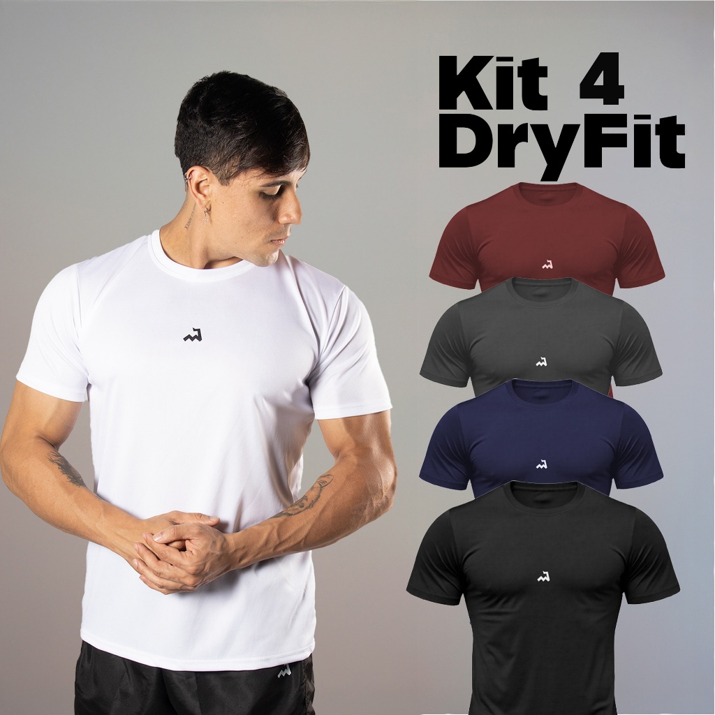 Kit 4 Camiseta Dry Masculina Manga Curta Fitness Academia Corrida CrossFit Poliester Premium