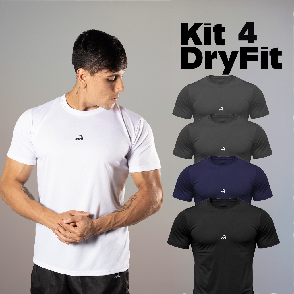 Kit 4 Camiseta Dry Masculina Fitness Academia Corrida CrossFit Poliester Premium Esporte