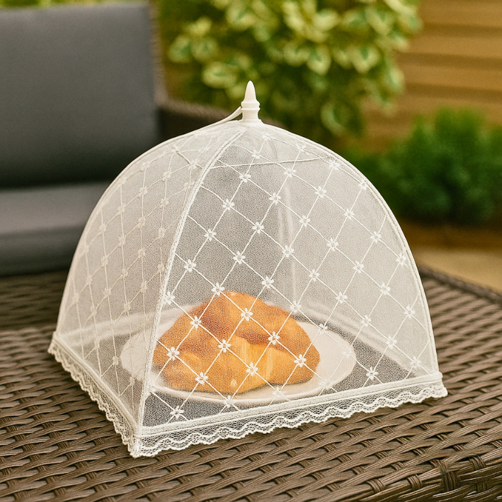 Cobre Alimentos 40x40cm Rede Com Renda Mosquiteiro Para Cozinha e Mesa - Javick em Oferta na Shopee