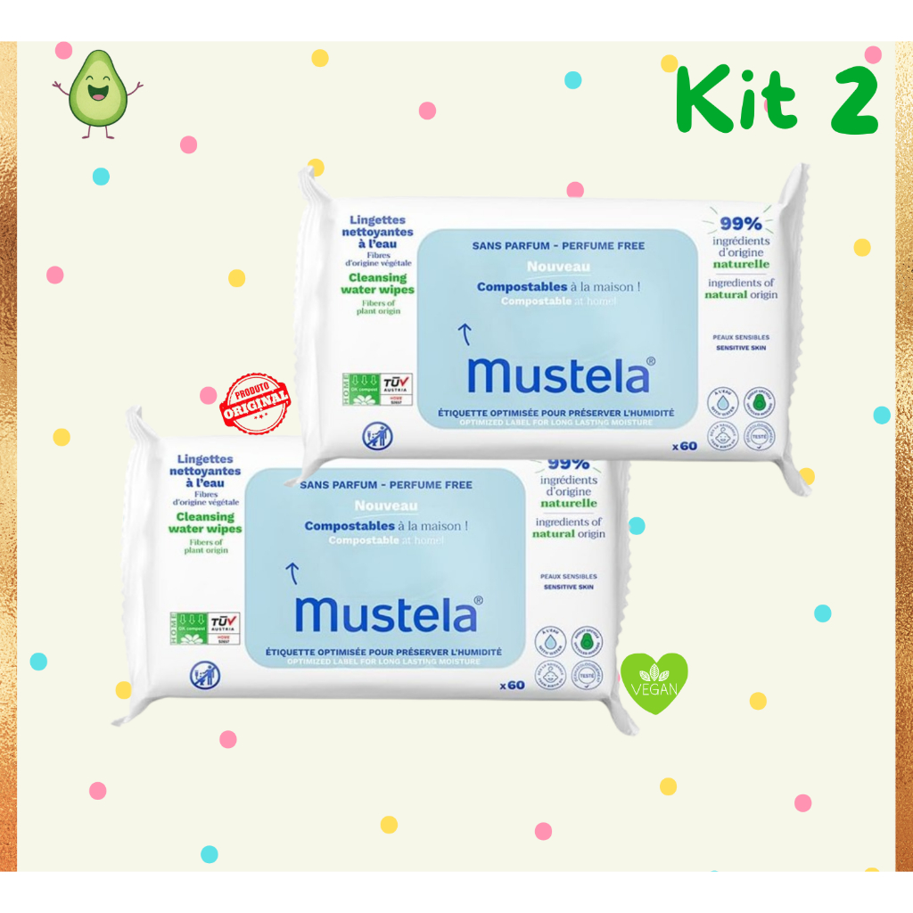 Mustela Toalhas Umedecidas Compostáveis Sem Perfume 60 Unidades - Feito com 99% de Ingredientes Naturais