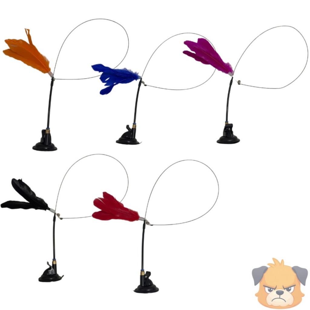 Varinha Interativa com Penas e Ventosa para Gatos Pet - Haste 80cm Flexível