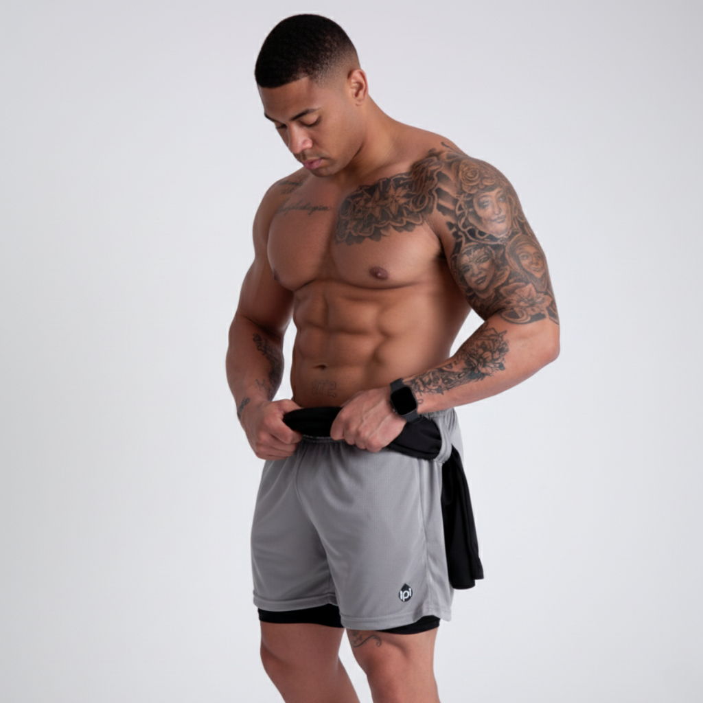 Bermuda Academia Masculino 2 em 1 Duplo Com bolso oculto Para Celular CrossFit Corrida