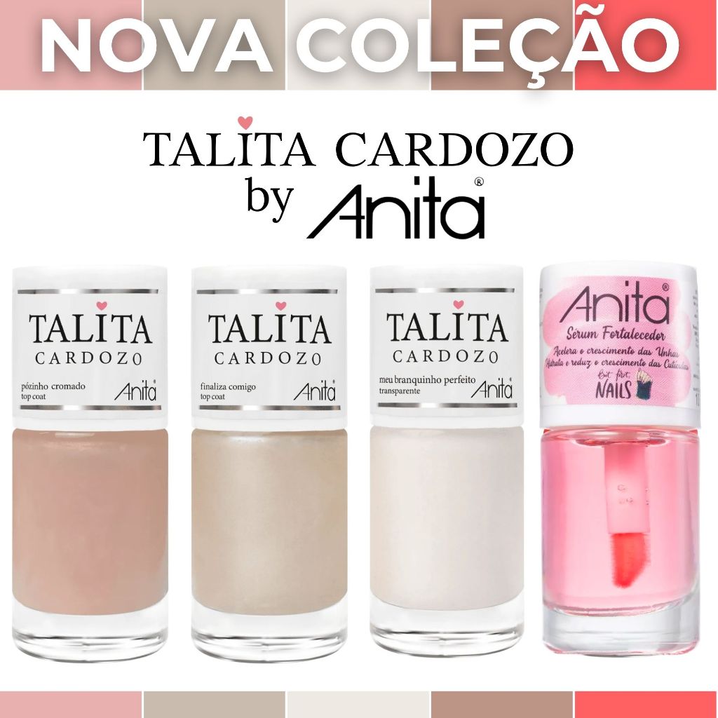 Kit 4 Esmaltes Talita Cardozo By Anita Nova Coleção Top Coat Esmalte Atacado