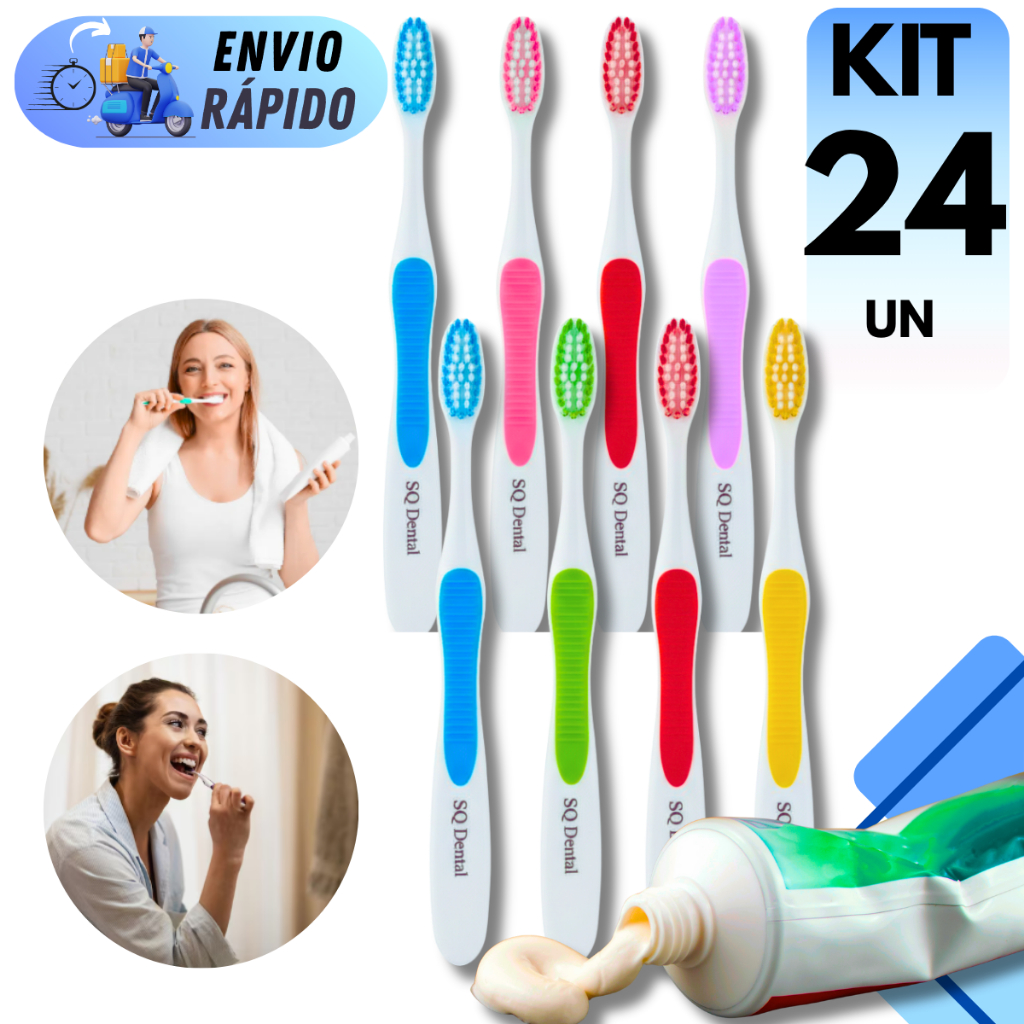 KIT 24 ESCOVA DE DENTES CERDAS MACIAS PREVINE PROBLEMAS BUCAIS PROTETOR INDIVIDUAL DE CERDAS