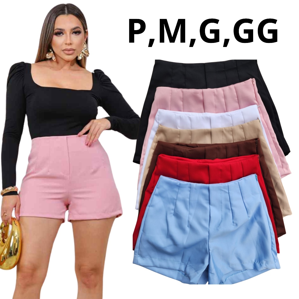 Short Alfaiataria Cintura Alta Feminino com Zíper Lateral Elegante e Confortável Modelo Social Short Alfaiataria Cintura Alta Feminino com Zíper Lateral Elegante e Confortável Modelo Social