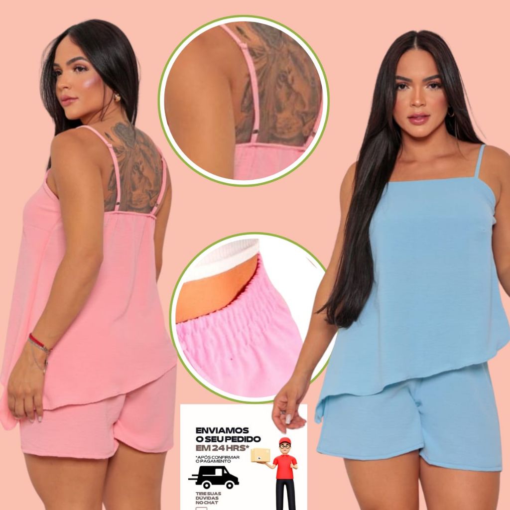Conjunto feminino Assimétrico, Blusa e Short Com Alça Regulável feminino soltinho em Oferta na Shopee