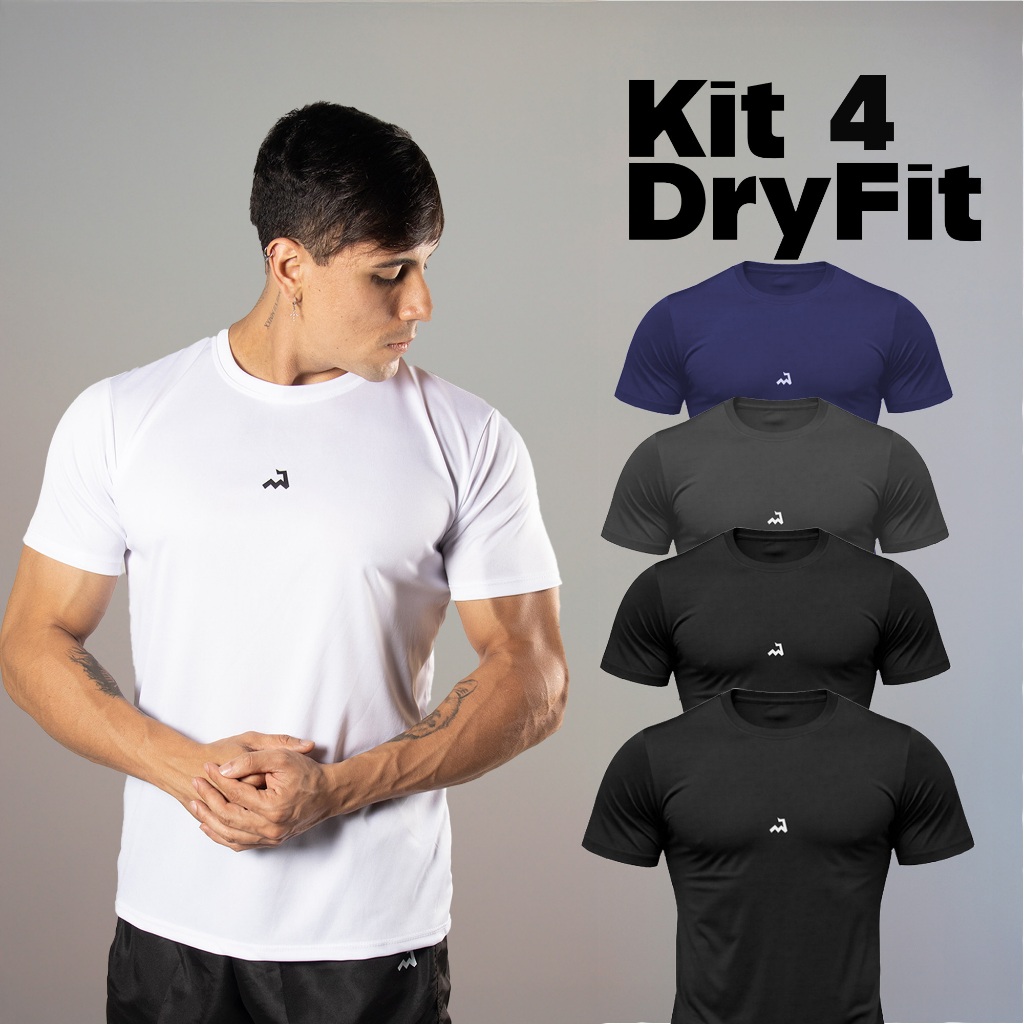 Kit 4 Camiseta Dry Masculina Fitness Academia Corrida CrossFit Poliester Premium Esporte