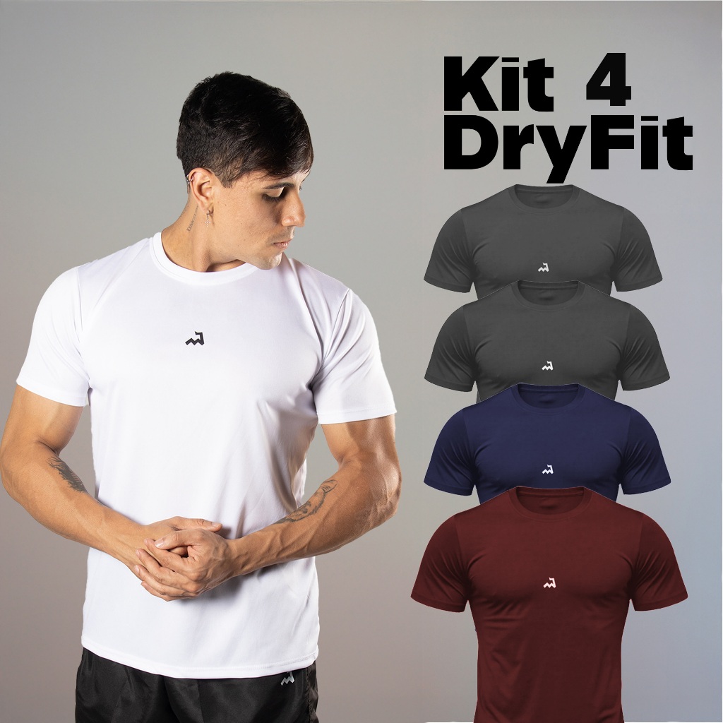 Kit 4 Camiseta Dry Masculina Fit Manga Curta Fitness Academia Corrida CrossFit Poliester Premium