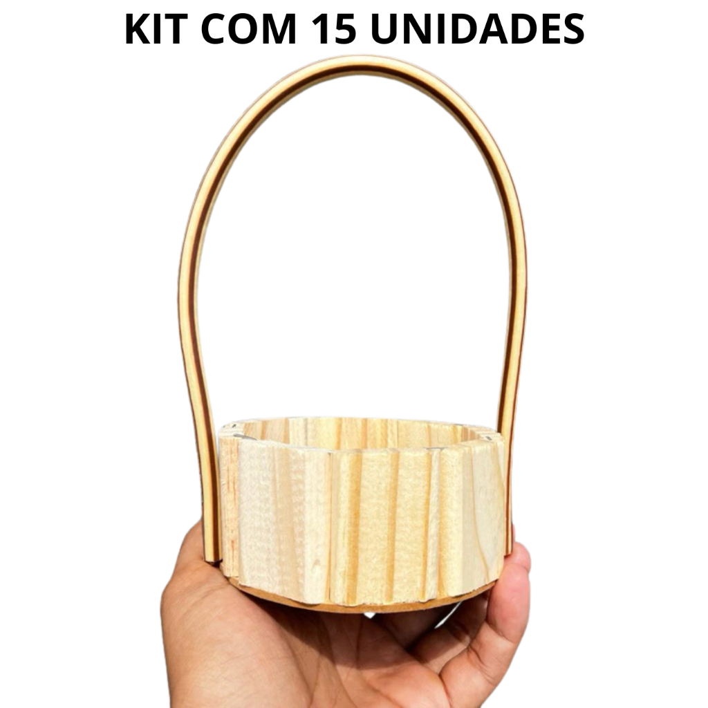 Kit 15 cesta mini madeira 11 cm com alça em Oferta na Shopee