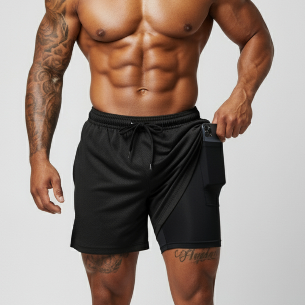 Bermudas 2 em 1 Academia Verão Fitness Corrida Shorts Esportivo Elastano Academia Esporte masculina