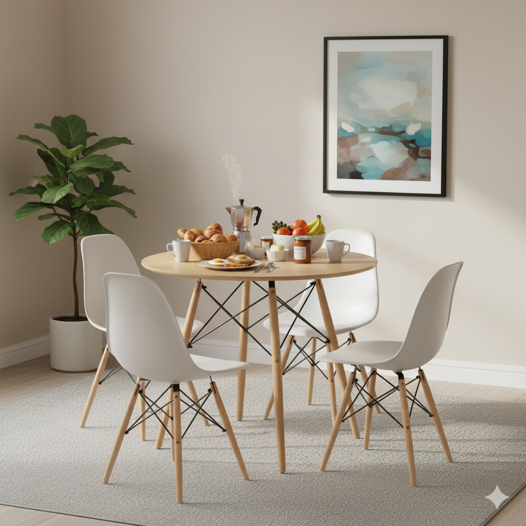 Conjunto Mesa Eames Tampo Madeira 90cm + 4 Cadeiras Eames DSW Sala Cozinha Jantar - Mercado Cadeiras