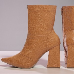 Bota Feminina Cano Curto Salto Alto Fino Bico Fino Ankle Boot 2 em 1 com Flor e Poá Removível Festa