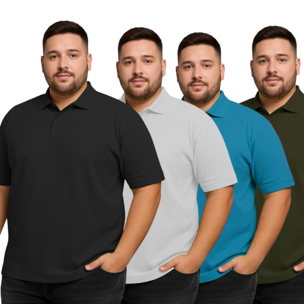 Kit 4 Camisas Polo Masculinas Plus Size Algodão Piquet Premium Confortáveis