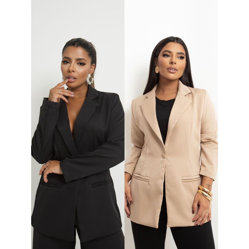 Kit 2 Blazers Alfaiataria Feminino Social Terninho em Oferta na Shopee
