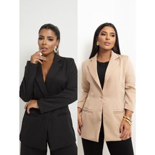 Kit 2 Blazers Alfaiataria Feminino Social Terninho em Oferta na Shopee