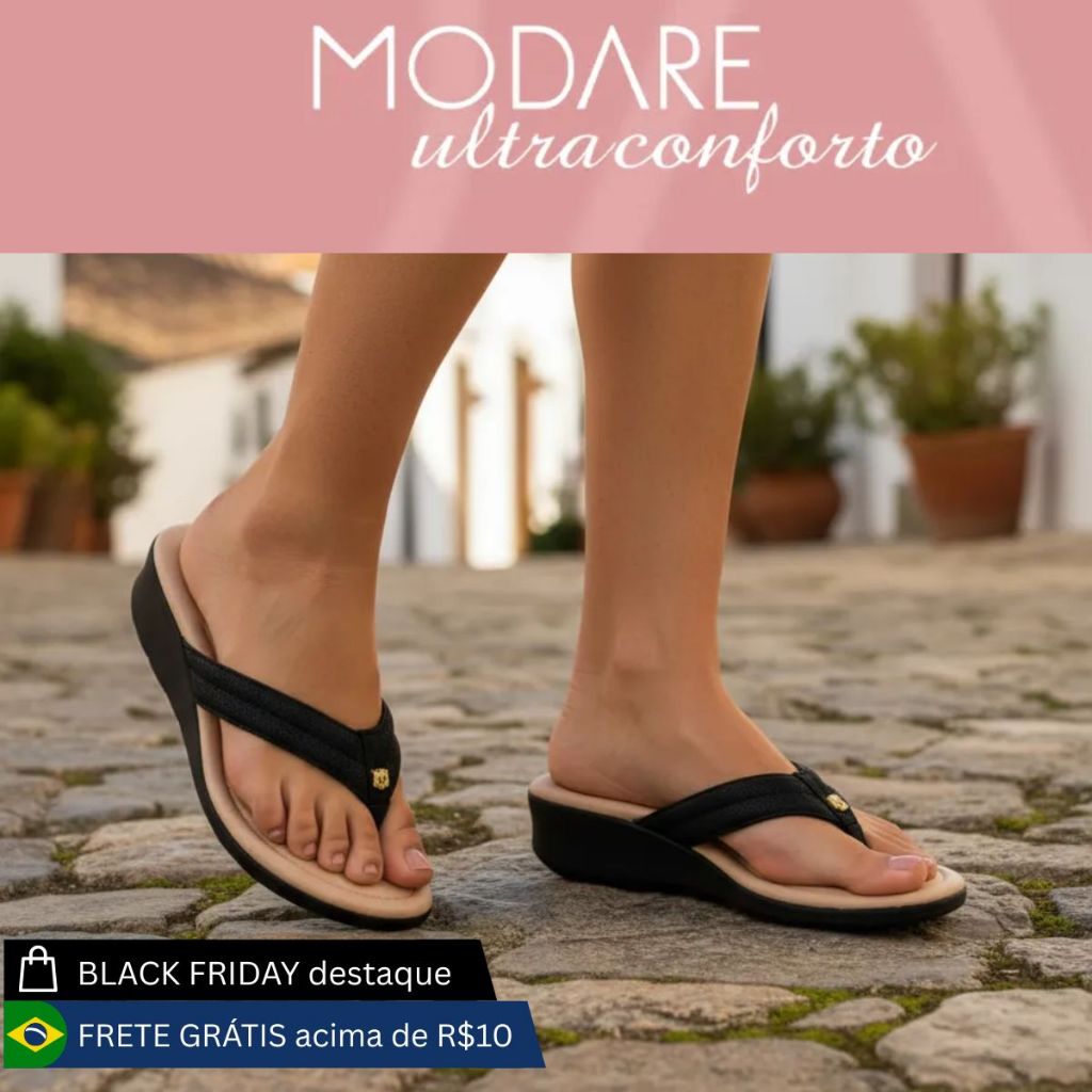 Tamanco Modare Ortopédico Ultra Conforto Esporão Sandália Chinelo Dedo Camel Preto Casual