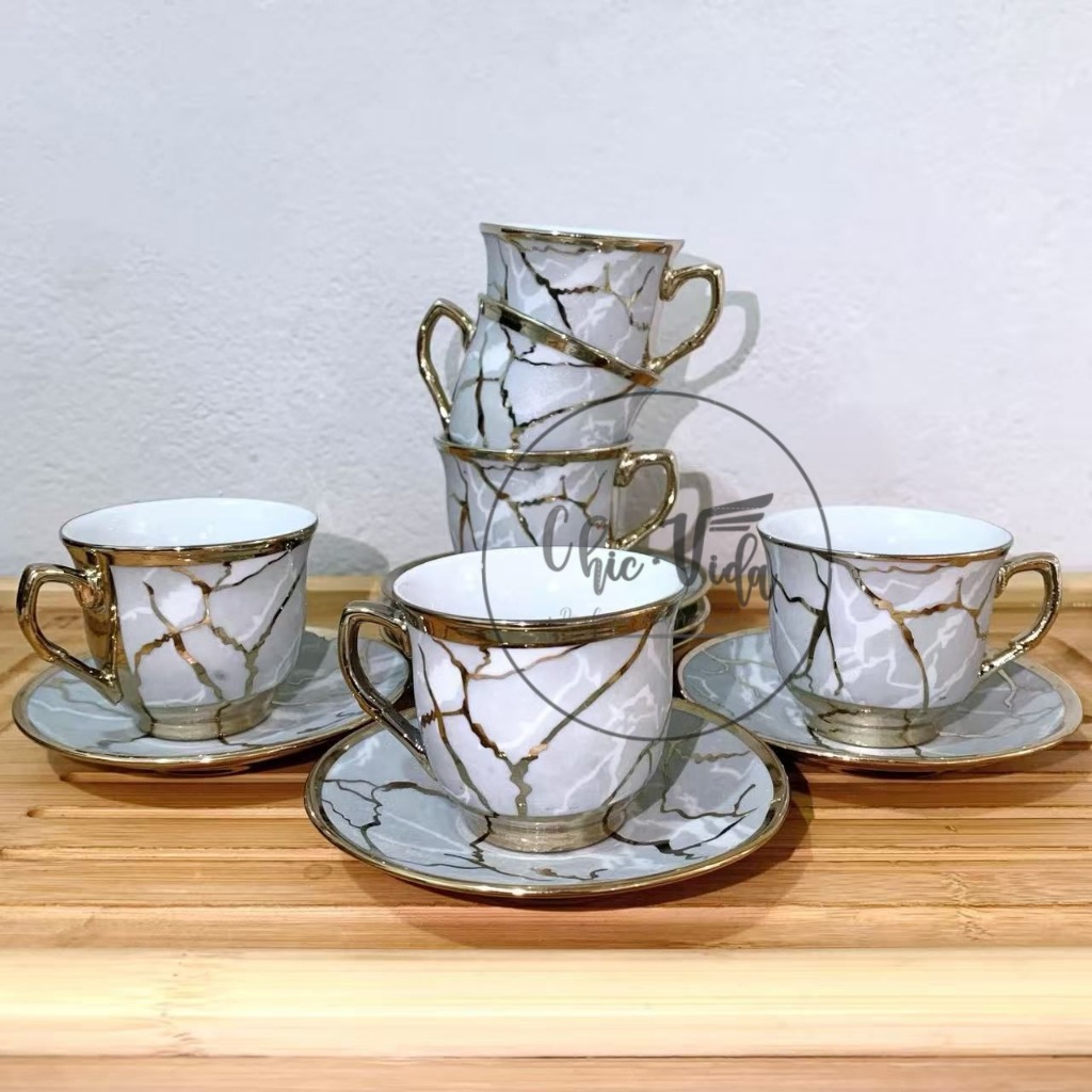 Xícara de café kit com 12 peças de Cerâmica em porcelana Rachaduras artísticas
