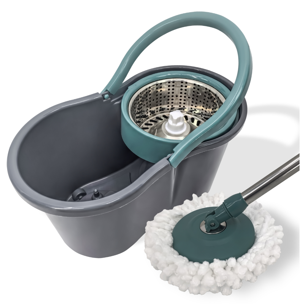 Mop Giratório Kit Completo 360º Graus Com Balde Para Limpeza Com Cesto em Inox