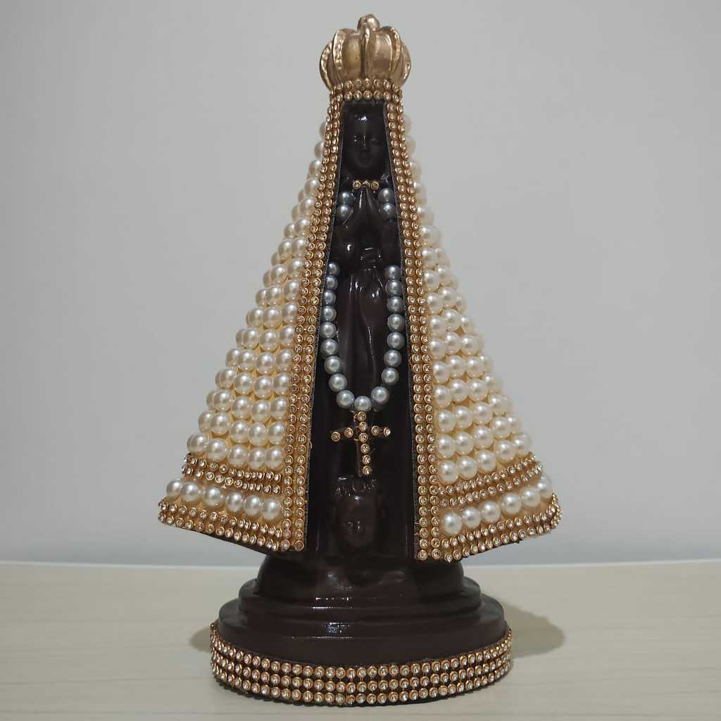 Imagem Nossa Senhora Aparecida Marrom Pérola Bege 20cm