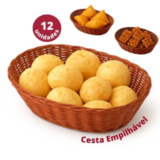 Kit 12 Cestas Oval 23cm  Aramada Lanchonete Fritas Pão de Queijo Cestinha Organizadora Polipropileno em Oferta na Shopee