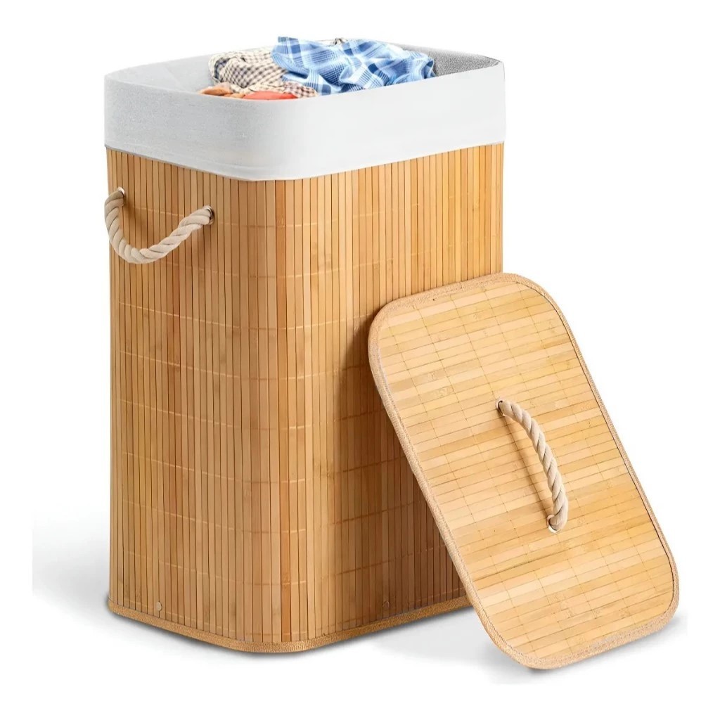 Cestos De Bambu roupa Suja Lavanderia Com Tampa e Alças Forrado Grande e Organizador Banheiro