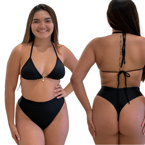 Conjunto Biquíni Feminino Fita Dupla com Calcinha Alta Modeladora Bronze Verão Praia Plus Size
