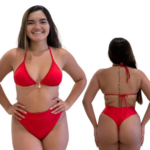 Biquíni Cortininha Com Bojo Calcinha Cintura Alta Poliamida Proteção UV Biquini Feminino Hot Pant