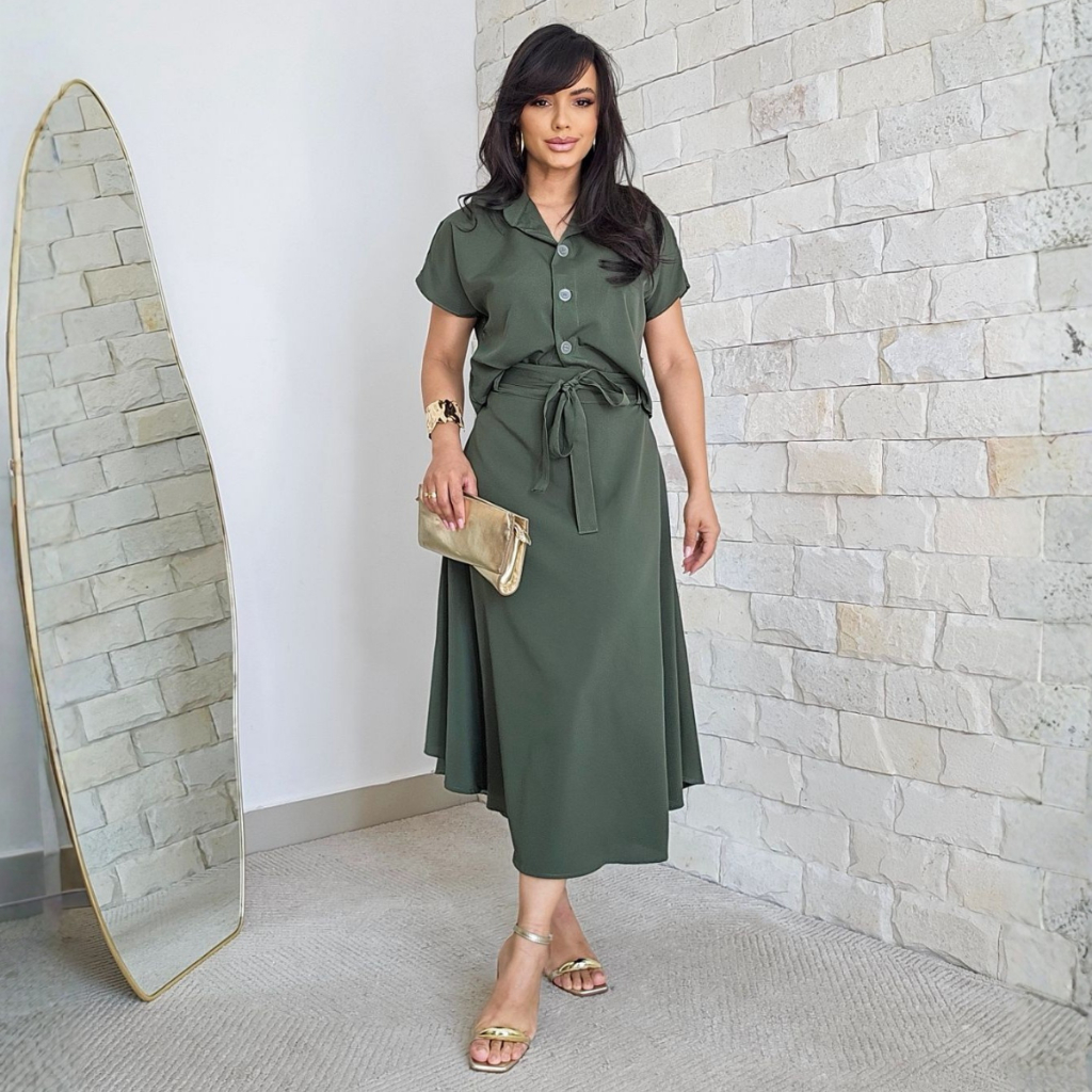 Conjunto Social Feminino Alfaiataria com Cinto Faixa  Moda Elegante em Oferta na Shopee