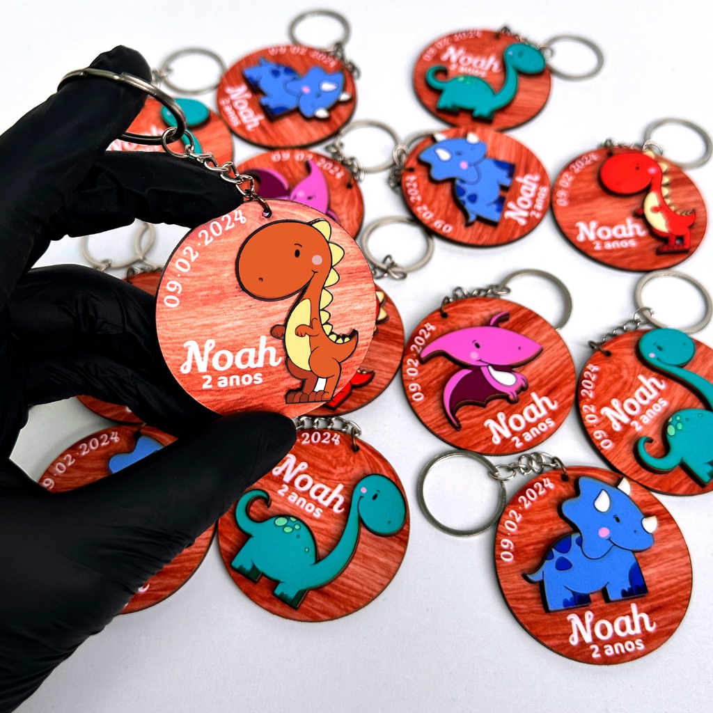 Chaveiro Dino Personalizado 4 Modelos Disponíveis em MDF Adesivado 6cm Lembrancinha Aniversario